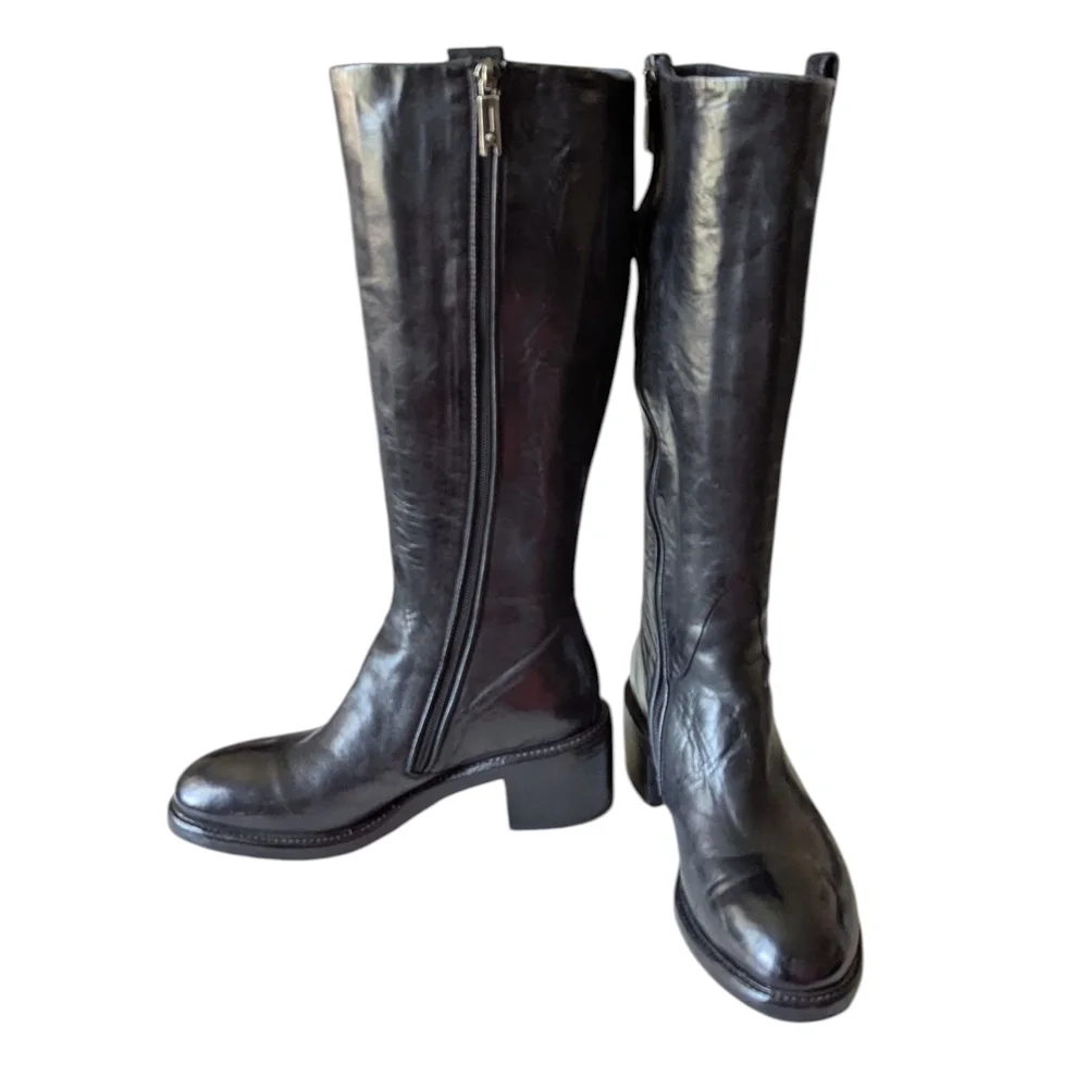 Lemargo Italian Leather Black Knee High Boots - Picture 12 of 15